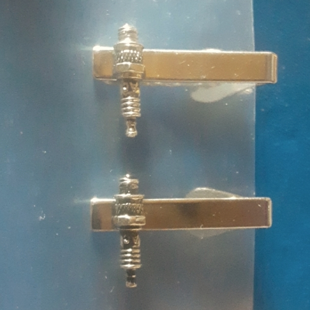 Elegant Silver Tone Spark Plug Cuff Links